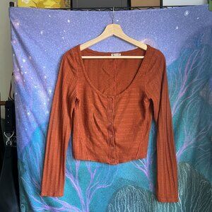 Free People Intimately – "Cabin Ready Cardi" Scoop Neck Long Sleeve Tee – Orange